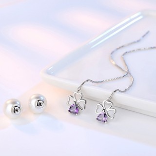 Bông tai dài cỏ 4 lá tím BHBT224