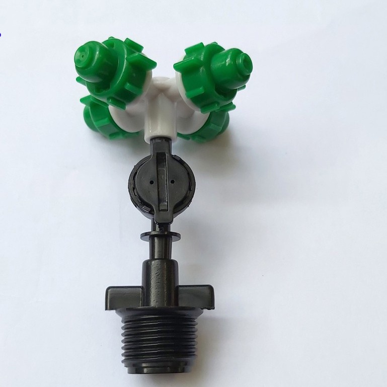 Béc Phun Sương Tưới Lan 4 Hướng Xanh - Nối Ren ngoài 21mm Kèm Van Chống Rỉ Nước