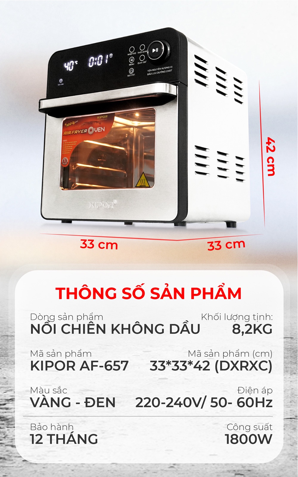 Nồi chiên không dầu KIPOR KP-AF657 - 15L