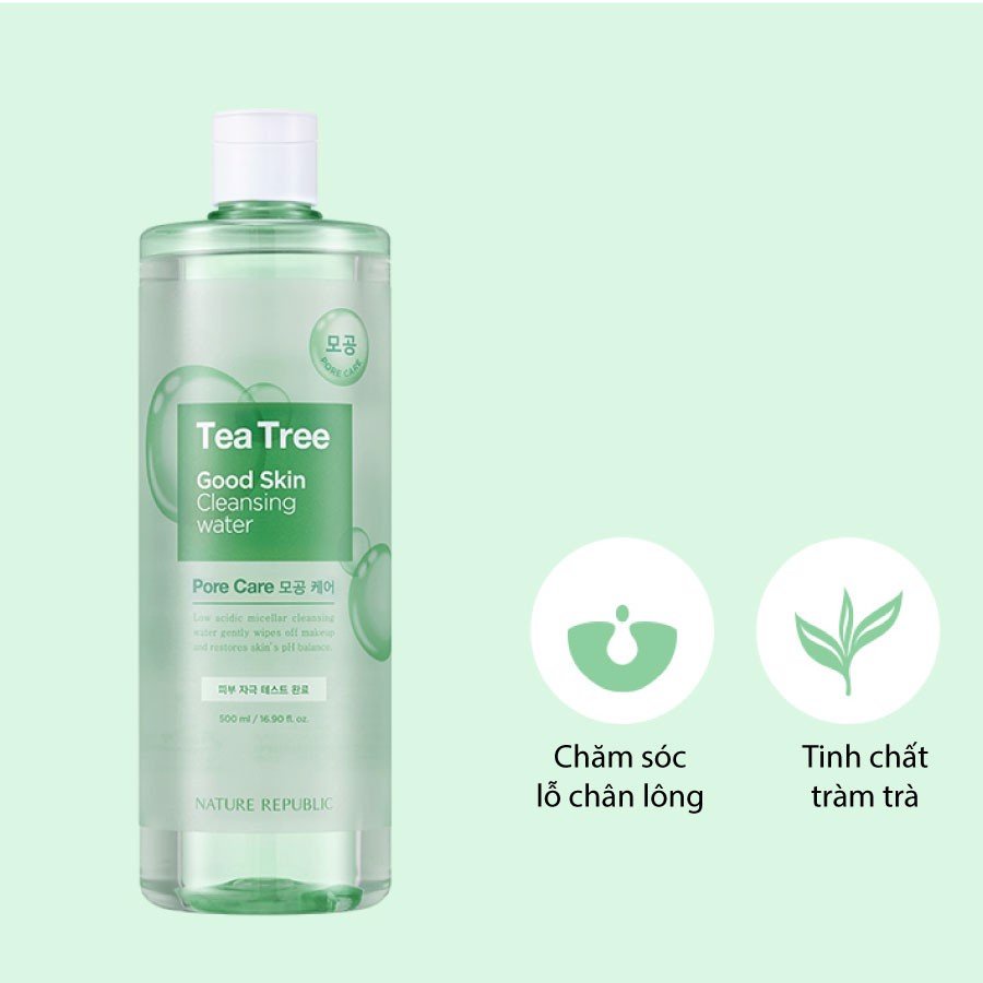 Nước tẩy trang Good Skin Ampoule Cleansing Water 500ml đủ các mùi Tea Trea , Natural , AHA của Nature Repulic