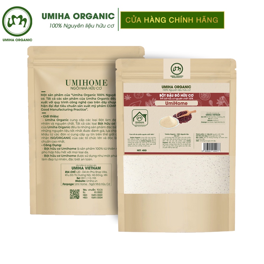 Ảnh Combo 3 Bột Trà Xanh, Cám Gạo, Đậu Đỏ Nguyên Chất Umiha Organic(40GX3) Tẩy Tế Bào Chết Và Cấp Ẩm Cho Da 1