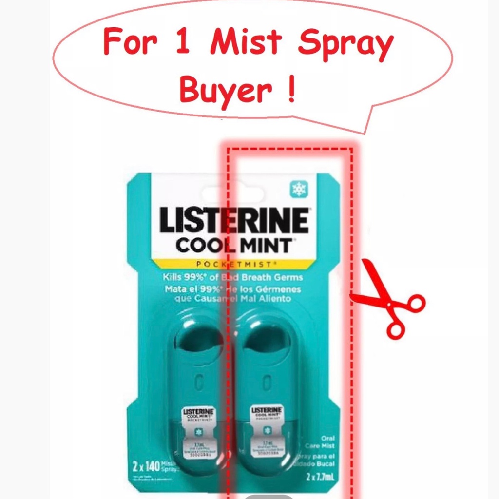 Xịt và ngậm thơm miệng  Listerin Cool Mint (7.7ml) Hàng Mỹ - Khử mùi, diệt khuẩn, hơi thở thơm mát