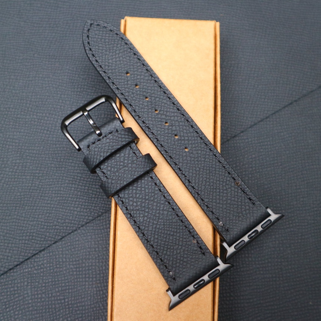 Dây đeo dành cho apple watch da epsom đen cao cấp, sang trọng cho nam, nữ. awp 101