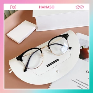 Kính cận nam nữ thời trang cao cấp gọng tròn mắt mèo không độ chống ánh sáng xanh phong cách Hàn Quốc đẹp HANASO 048