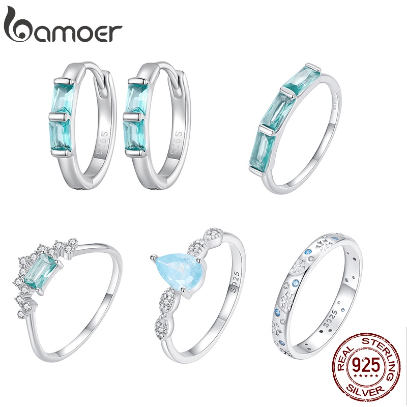 BAMOER Nhẫn Bạc 925 ĐíNh Đá Zircon ThờI Trang