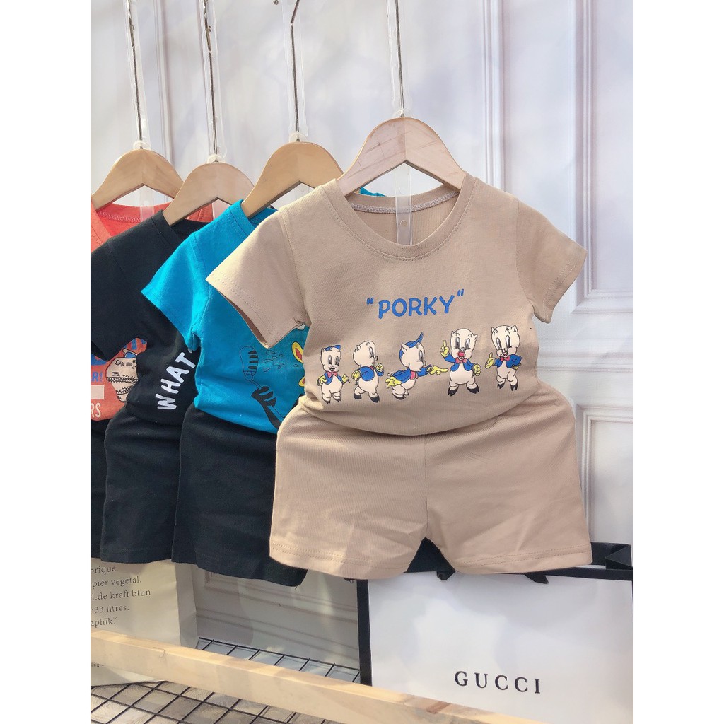 Bộ Cộc Tay Cotton Siêu Mát In Hình Cute Cho Bé Trai Bé Gái 8-18kg