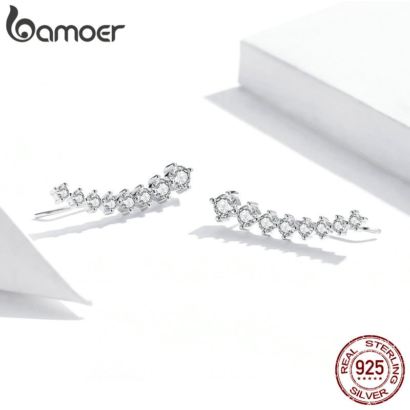 Bamoer Bông Tai Bạc 925 Dáng Dài Hình Ngôi Sao Đính Đá Thời Trang Cho Nữ