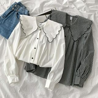 Phong cách hàn quốc nữ nữ dáng rộng áo sơ mi dài tay áo baju baju wanita lengan panjang