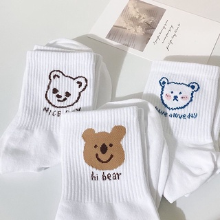 Tất Cute Cổ Cao Nam Nữ Trơn Trắng Đen Nhiều Màu Thể Thao Hình Gấu Thỏ T02