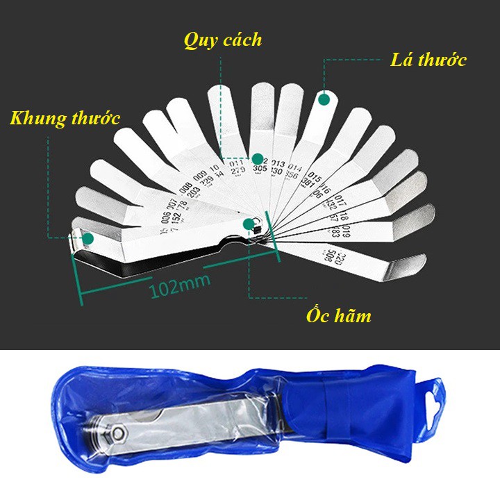 Thước đo khe hở ❤️FREESHIP❤️ Thước căn lá inox 0.127-0.508mm - thước lá đo khe hở bằng thép không gỉ