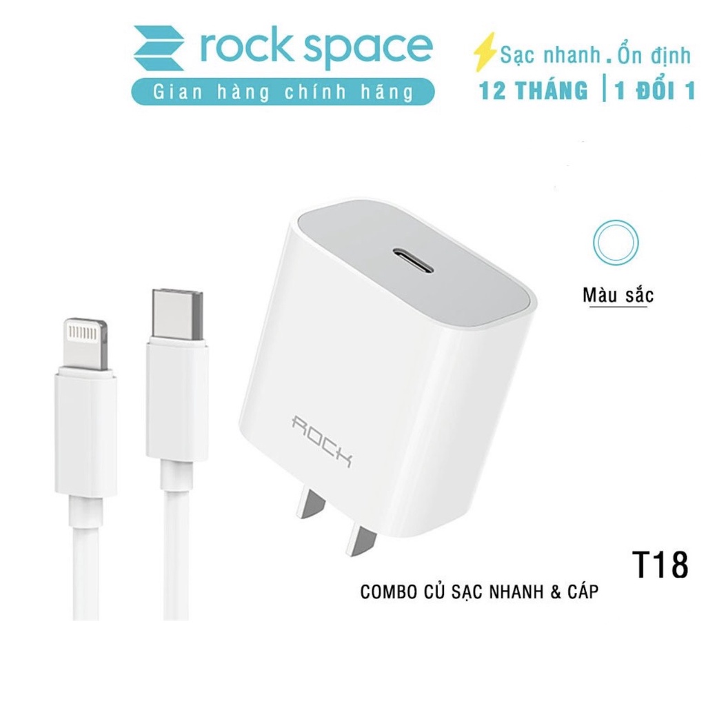 Bộ sạc nhanh PD 20W cho iPhone Rockspace T18 củ sạc nhanh chống cháy nổ-Bảo hành 12 tháng