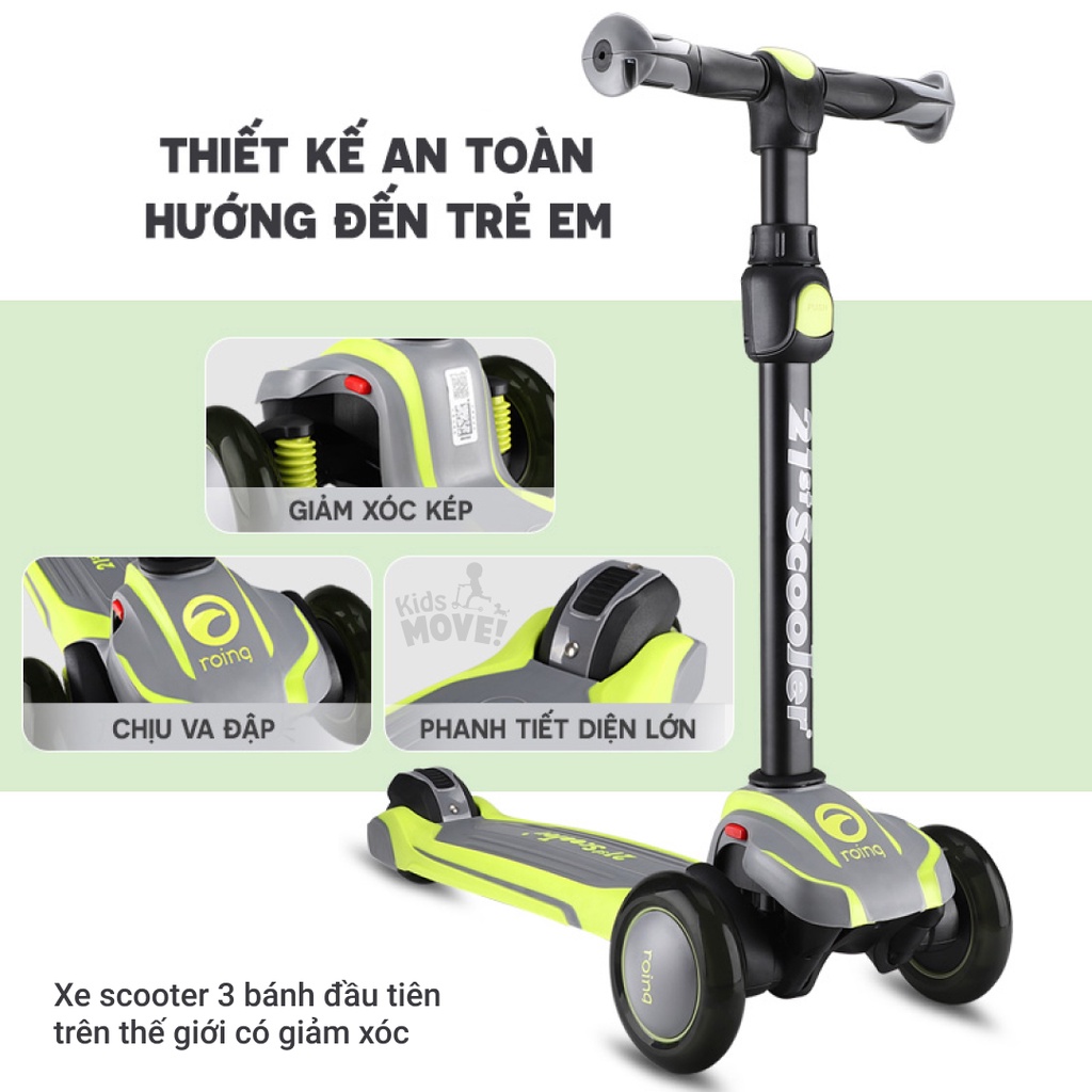Ảnh Xe scooter cho bé 21stscooter ROD3 2-12 tuổi, có giảm xóc, đèn LED phát sáng, gấp gọn, siêu nhẹ 3