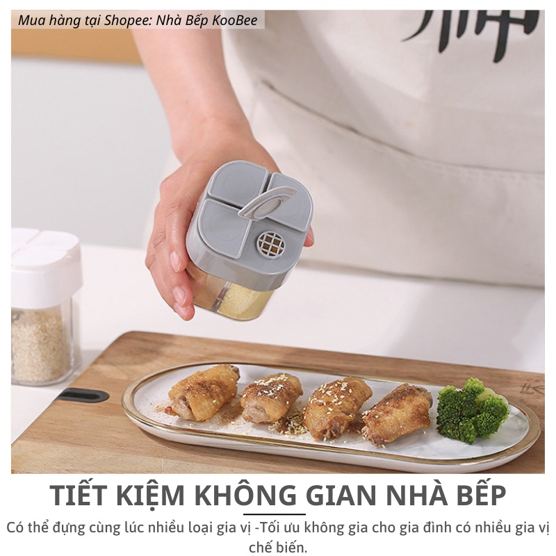 Hũ Gia Vị 4 Ngăn Có Lỗ Rắc KOOBEE – Nhựa Trong Suốt Cao Cấp, Gọn Gàng, Dễ Lấy Gia Vị (NB45)