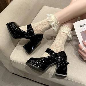 Mùa Thu Mới Mary Jane Giày Nữ Cao Gót Pháp Retro Dày Gót Bằng Sáng Chế Da Ngón Chân Vuông Phong Cách Anh Sm