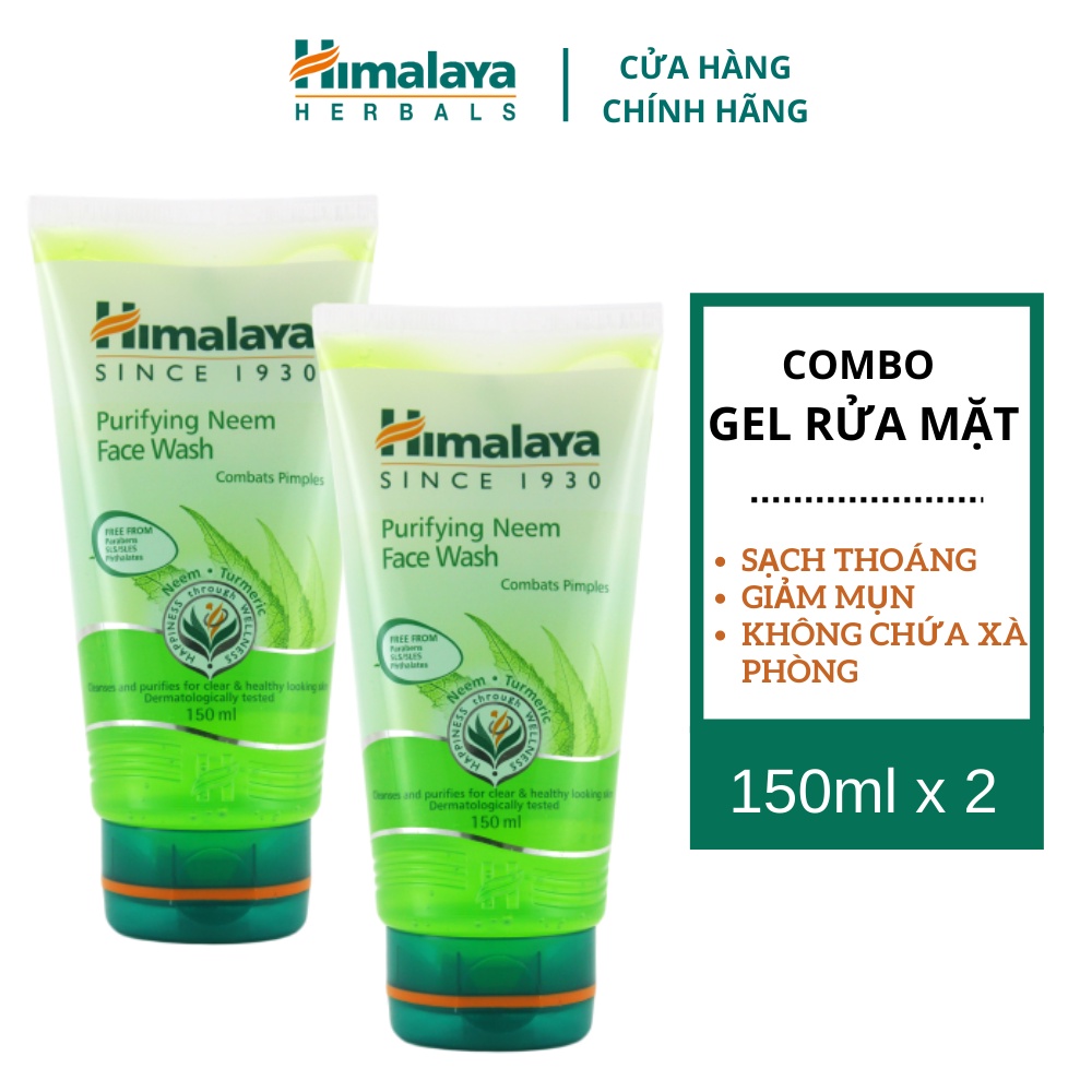 Combo 2 sữa rửa mặt lá neem giảm mụn, dịu nhẹ cho da Himalaya Purifying Neem Face Wash 150ml/chai