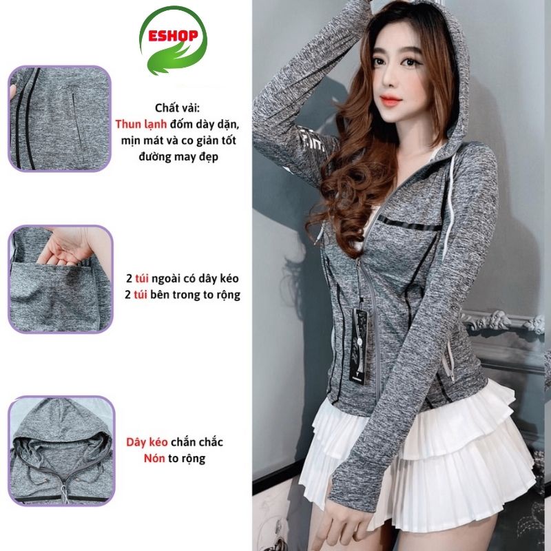 Áo khoác nữ form rộng ESHOP có mũ bigsize đẹp Áo khoát nữ chống nắng thun lạnh cotton dày rẻ AK01