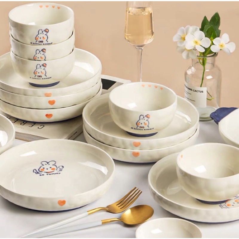 Set bát đĩa Gấu Bear/Thỏ xinh sang trọng