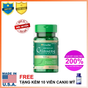 Viên uống tăng cường sức khỏe nhân sâm Hàn Quốc Puritan's Pride Korean Ginseng Extract 500mg 30 viên