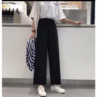 Quần Ống Suông Cạp Chun, Quần Ống Rộng Nữ Màu Đen Ulzzang