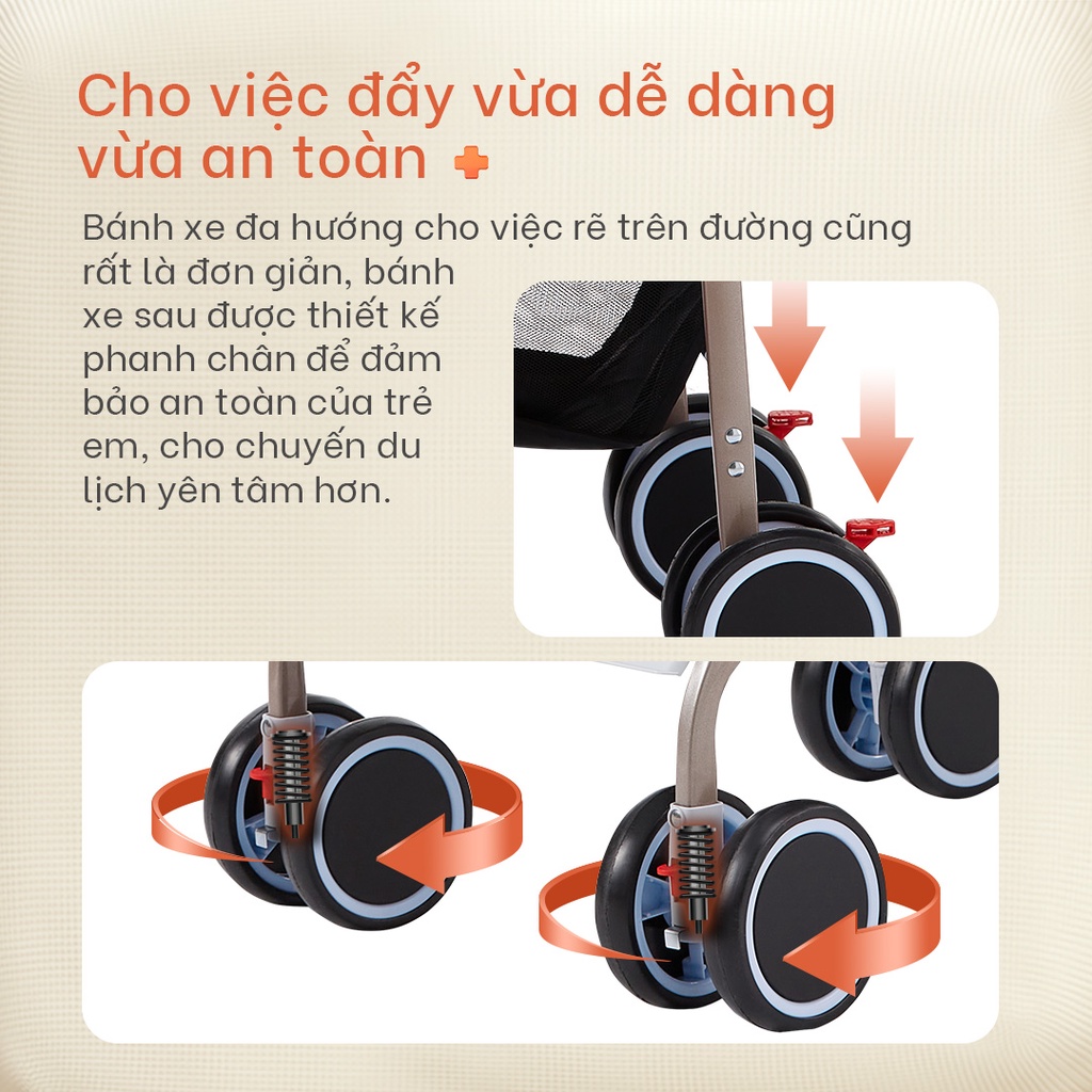 Ảnh Xe đẩy gấp gọn cho bé Yoboo YB-0067 bánh xe có phanh, tựa lưng chống gù điều chỉnh nhiều góc độ - Hàng chính hãng 3