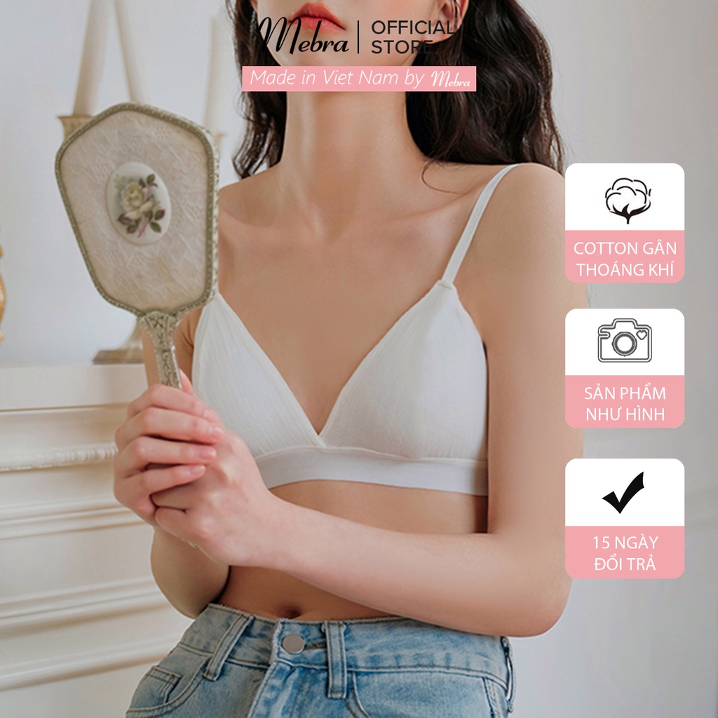 Áo lót ngực bra cotton trắng không gọng không đệm tặng kèm mút thoáng khí thấm hút co giãn 4 chiều cao cấp Mebra A027AA spe