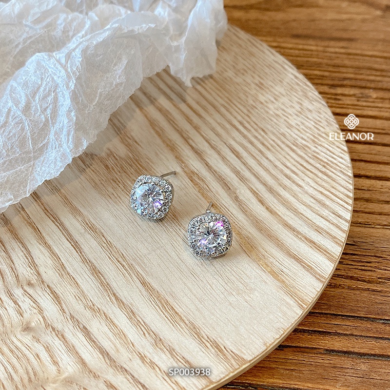 Bông tai nữ chuôi bạc 925 Eleanor Accessories hình học đính đá phụ kiện trang sức khuyên tai 3938