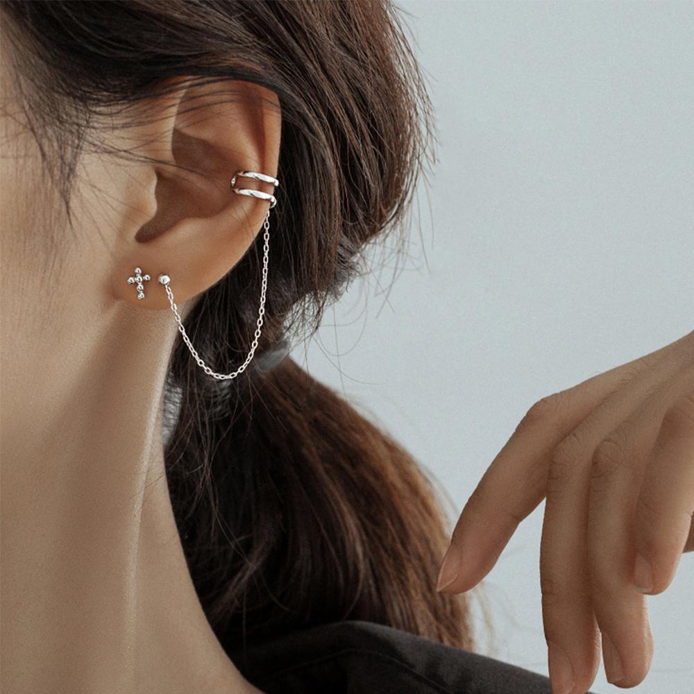 FUJIOU Cross Earcuff Thời Trang Nữ Tua Rua Dây Xích Punk Bất Đối Xứng Xương Tai Kẹp