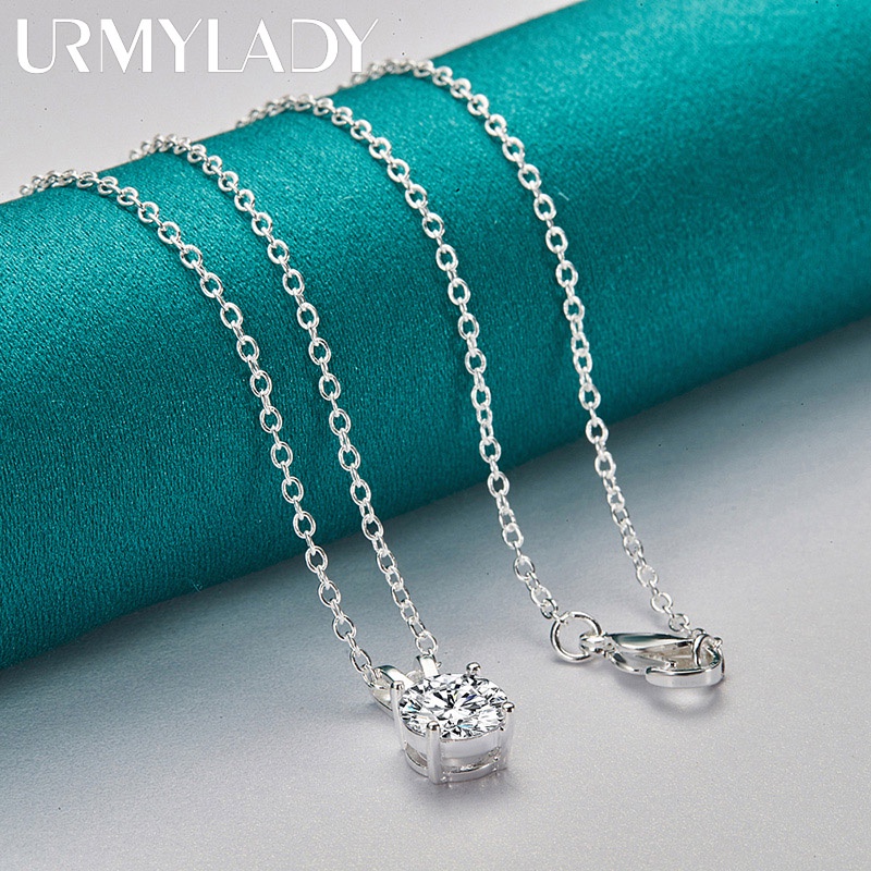 Bạc 925 8mm AAA Zircon Mặt Dây Chuyền Vòng Cổ 16 / 18 / 20 / 22 / 24 / 26 / 30 Inch Dây Xích Dành Cho Người Phụ Nữ Quyến Rũ Trang Sức Cưới
