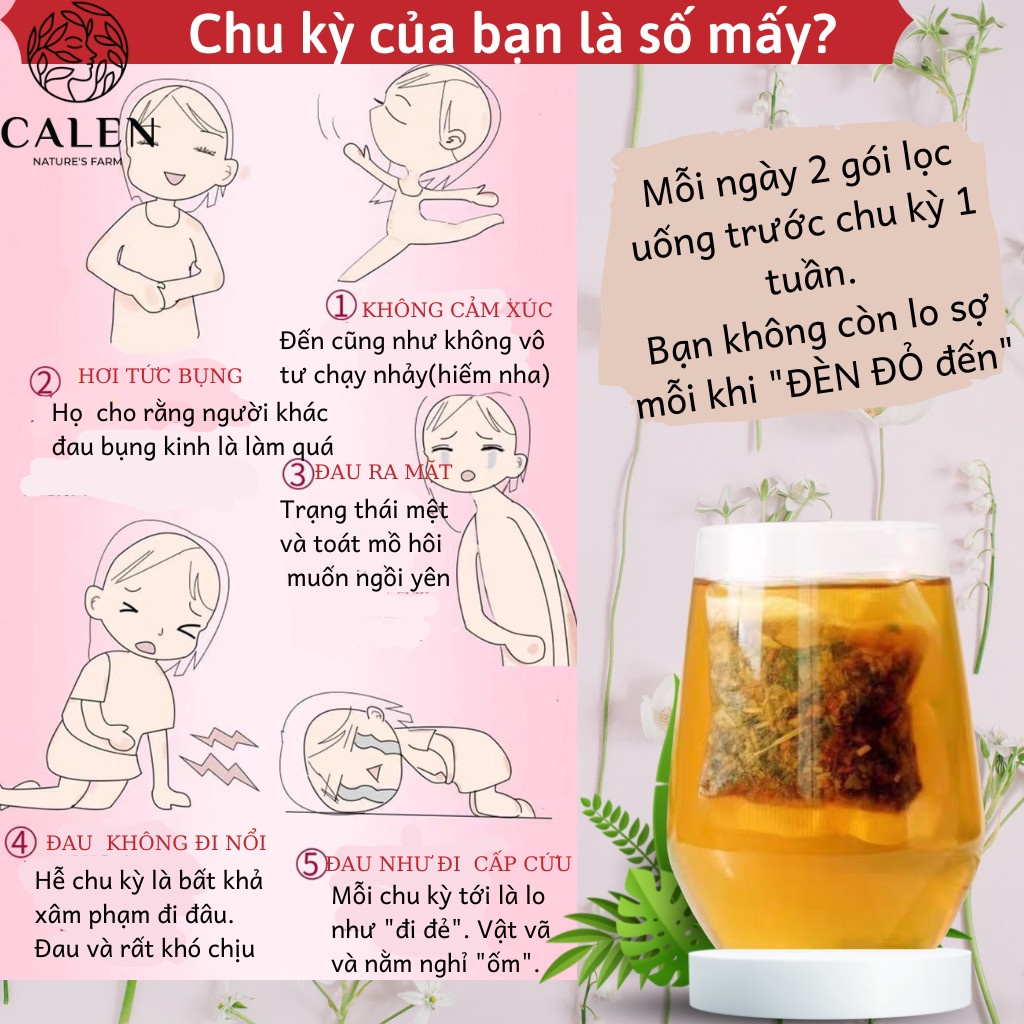 Trà điều hòa kinh nguyệt, trà giảm đau bụng kinh, giúp ổn định kinh nguyệt, cân bằng nội tiết tố nữ Calen Nature's Farm