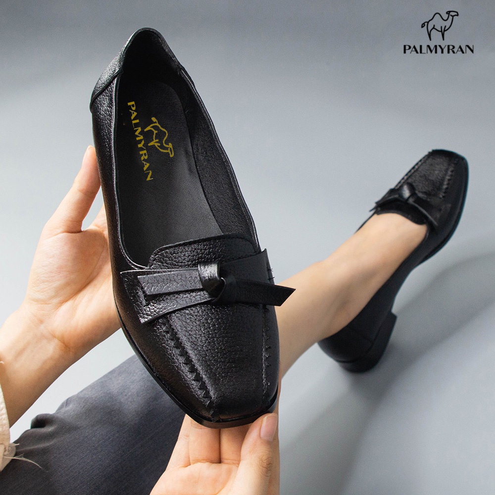 Giày nữ cao gót 2,5cm da bò thật mõm vuông cao cấp palmyran ST28D