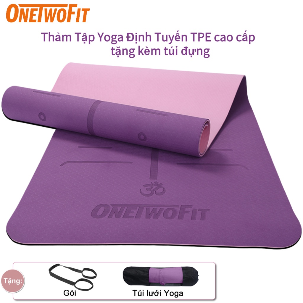 OneTwoFit thiện với môi trường Thảm Tập Yoga Định Tuyến TPE cao cấp tặng kèm túi đựng - 2 Lớp Chống Trượt 6-8mm