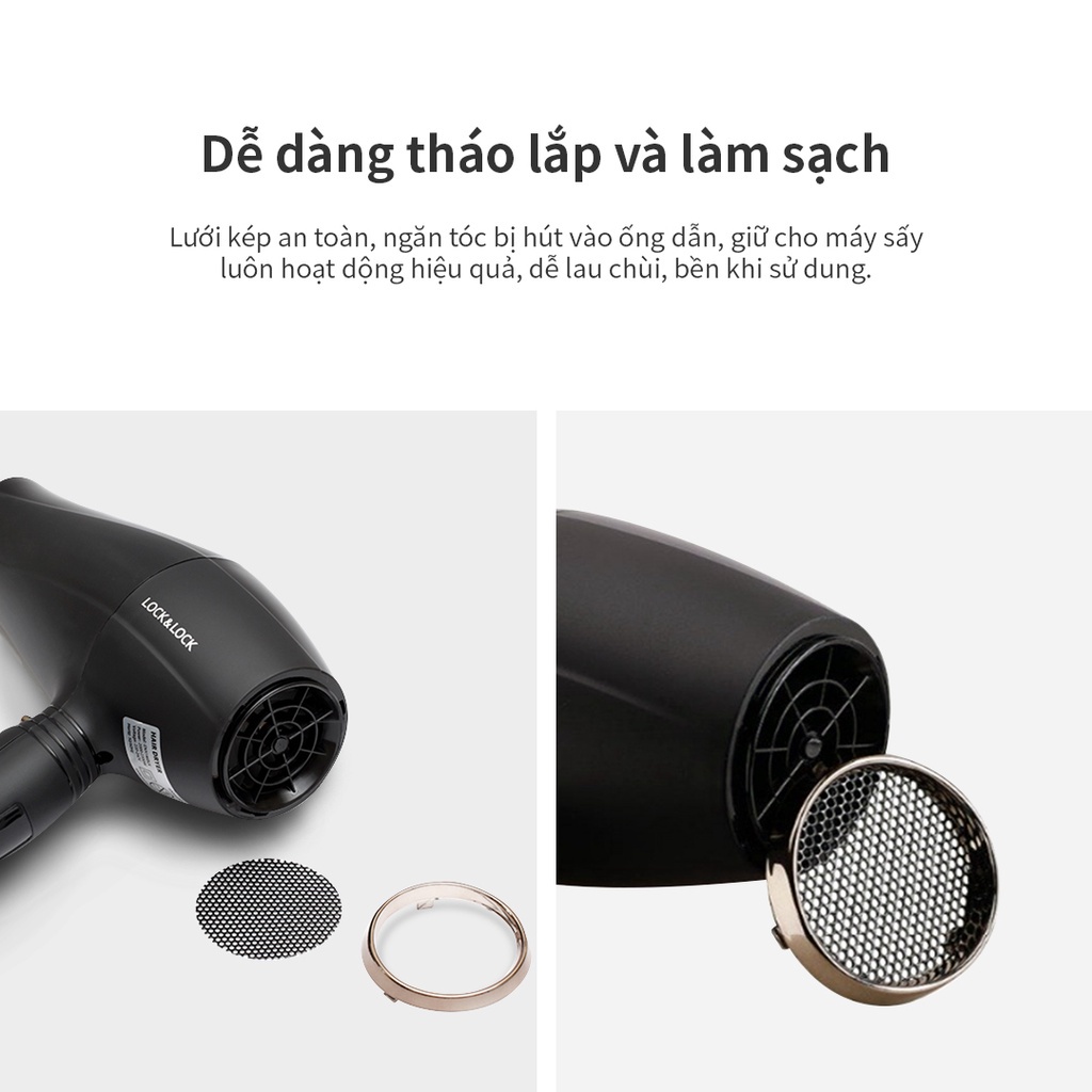 Máy sấy tóc LocknLock ENA146BLK ENA136WHT , chế độ nóng lạnh, kèm đầu dẹp tạo kiểu tóc - K-MALL