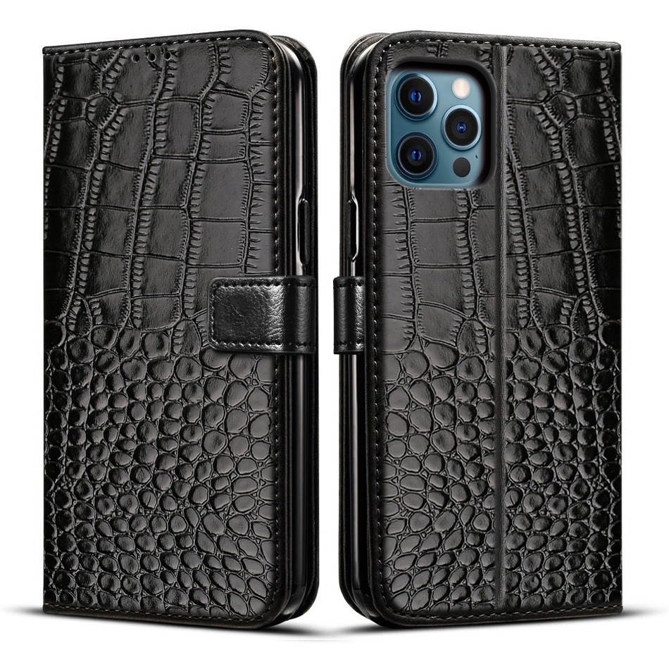 Họa Tiết Cá Sấu iPhone 16 15 14 Plus 13 Pro Max 13 Mini 12 Pro Max 12 Mini 11 Pro Max XR X XS Max Sang Trọng Lật Ví Da Đựng Thẻ 360 Full Cover