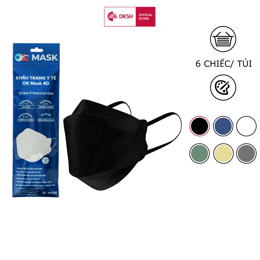 [DKSH50K giảm 50k] Khẩu Trang Y Tế 4D Ok Mask Thiết Kế Kf94, Đạt Chuẩn Kháng Khuẩn, Công Nghệ Nhật Bản (6 Chiếc/Túi)