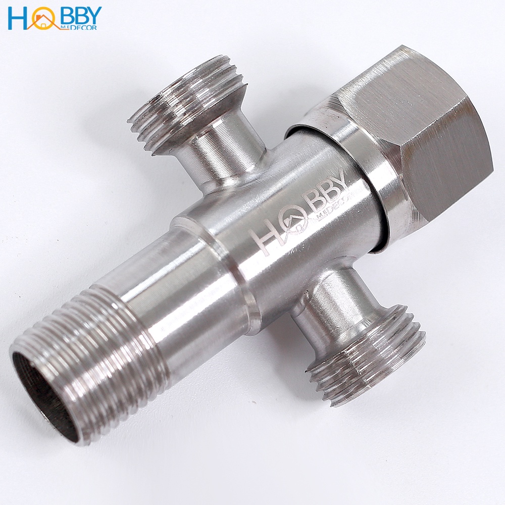 Van chia nước chữ T thành 2 dòng nước Inox 304 Hobby Home Decor DNT1 ren nối 21mm