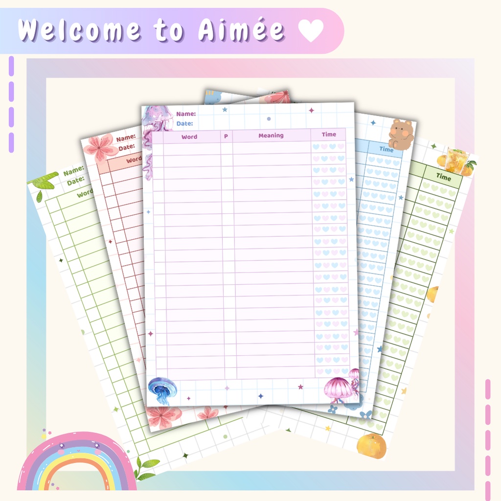 Set 10 Giấy Note Học Từ Vựng A5 Dễ Thương | Aimée | Shopee Việt Nam