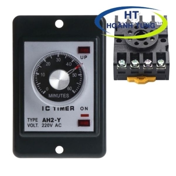 Timer cơ AH2-Y rơ le thời gian điện tử có tai điện áp 220V lắp mặt ...