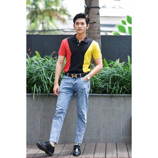 Áo thun Polo Havias kiểu dáng lịch lãm phối 3 màu Đen Đỏ Vàng vải Cotton 100%