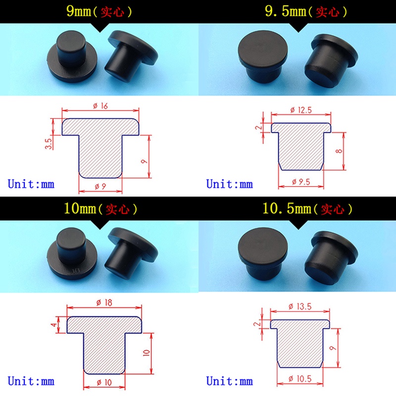 2-10 Chiếc 2.7mm-14mm Cao Su Silicon Nam Lỗ Mũ T Loại Cắm Nút Chặn Đầu Tròn Khoảng Cách Mặt nạ Trắng / Đen
