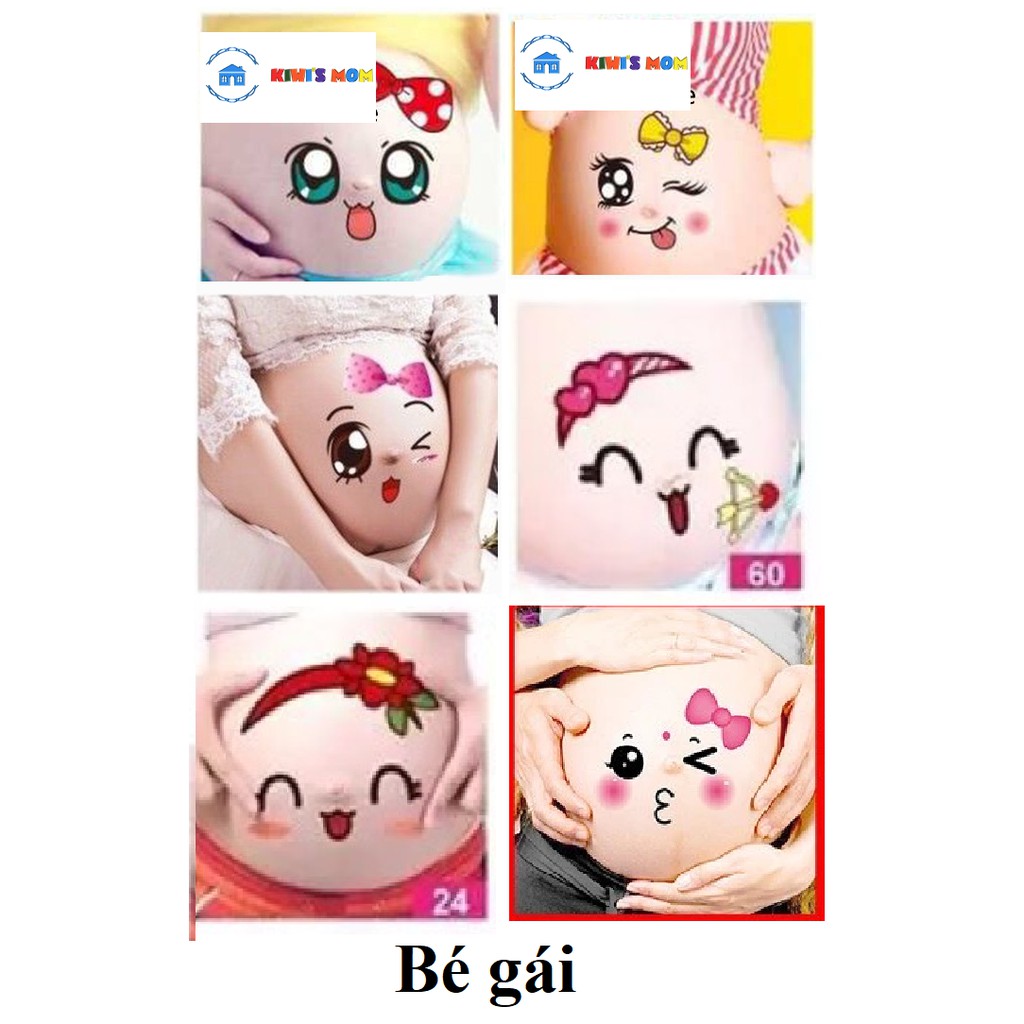 Set Hình dán Bụng Bầu dễ thương Kiwi's mom - chống nước, dùng nhiều lần