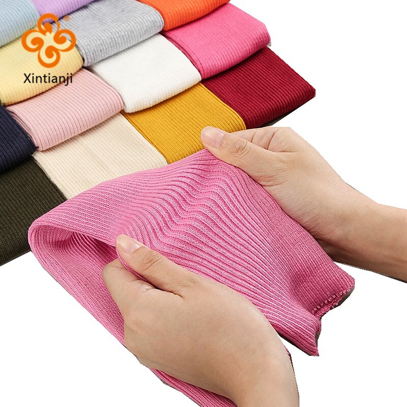 Xintianji Dệt Kim Cotton Spandex Gân Còng Vải Cổ Quần Phụ Kiện May Mặc Nhiều Màu 7 * 40cm TJ1450