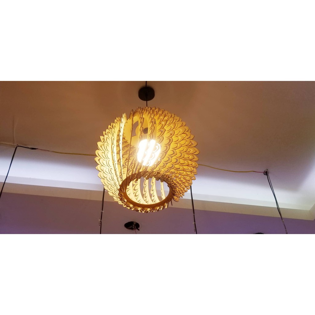 Đèn treo thả trần bằng Gỗ DIY 090