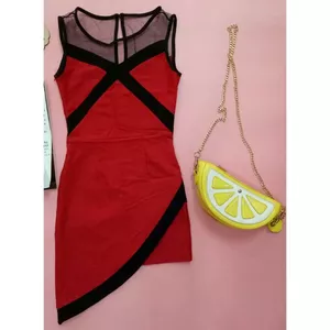 Đầm body lệch tà phối lưới