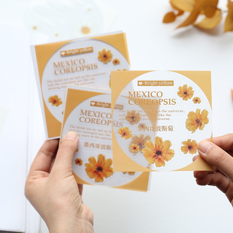 Sticker vintage trang trí sổ bullet journal scrapbook nhật kí album chống nước PVC HD60-K60 3 tấm dán hoa nghệ thuật.