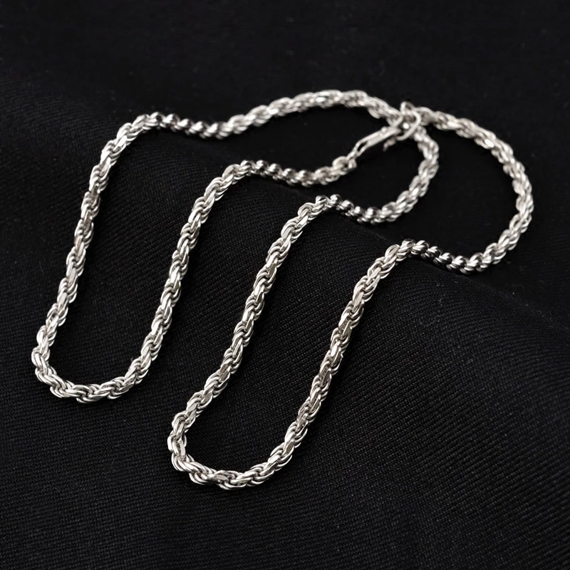 Lào Fengxiang 999 Sterling Bạc Vòng Cổ Nam Nữ Thời Trang Độc Đoán Đồng Bằng Bạc Xoắn Dây Chuyền Bạc Nguyên Chất Vòng Cổ Trang Sức Bạc Quà Tặng Cho Bạn Trai