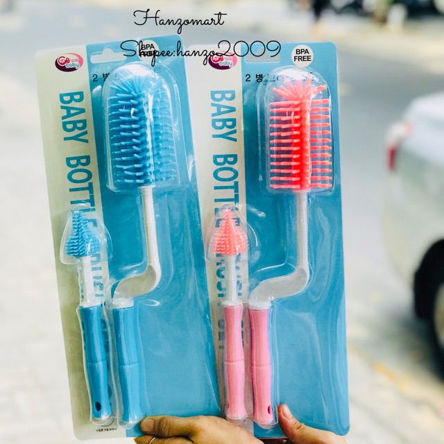 Dụng cụ rửa cọ bình sữa silicon GB baby 2 món - hanzomart