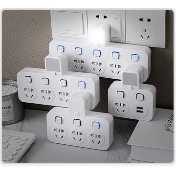 Chia Ổ Điện Đa Năng Đặc Biệt (bản 3 CHÂN) ☘ Kết hợp Đèn + Cổng Sạc USB + Chống Giật + Chống Sét