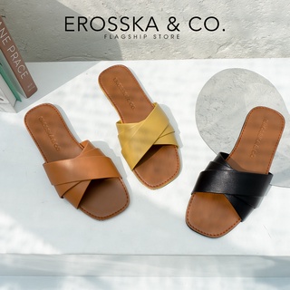 Erosska - Dép nữ thời trang đế bằng Erosska quai ngang màu đen ver 2 _ DE051
