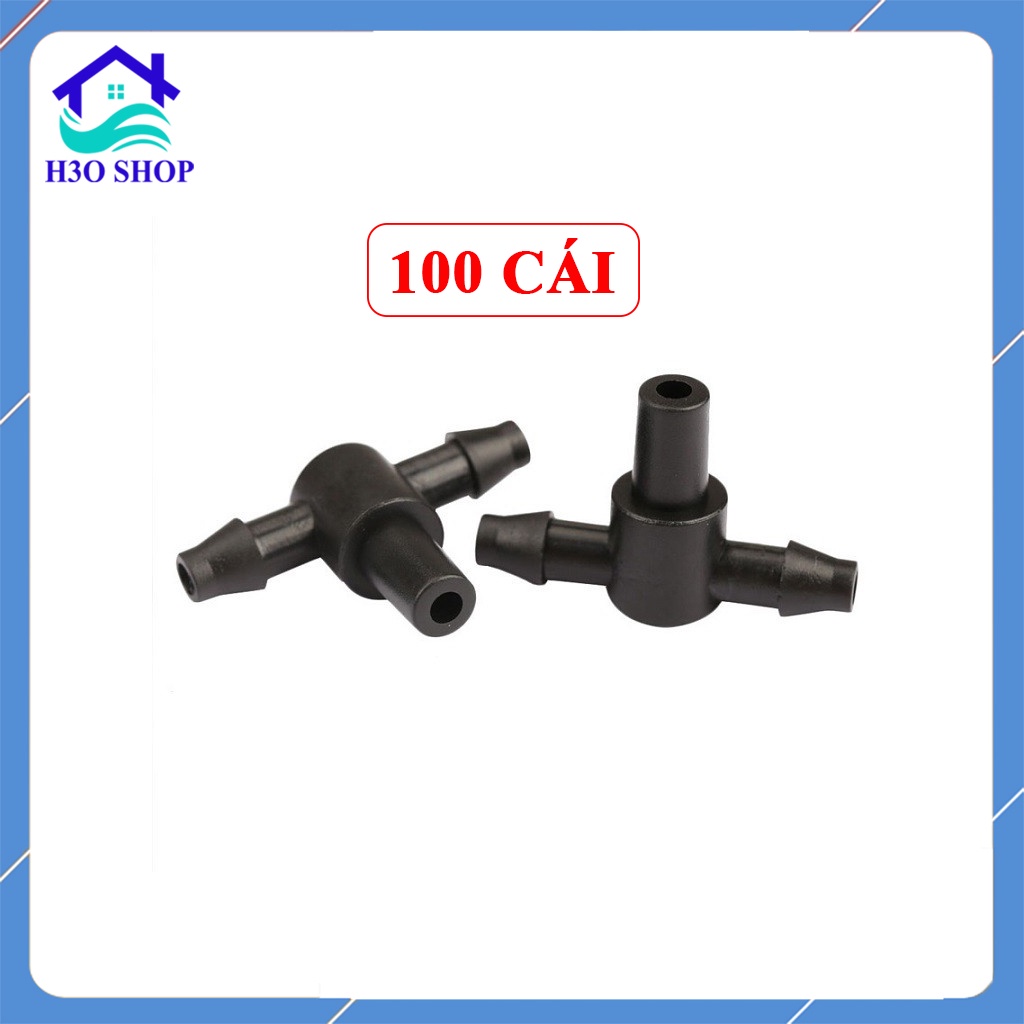 Bịch 100 cái - Tê Nối ống 6mm - 8mm gắn đầu béc phun sương, Loại 1 đầu trơn 2 đầu ngạnh