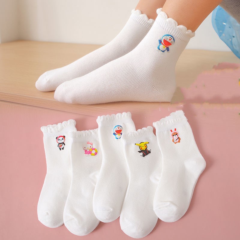 Vớ Cotton Trắng Đính Nơ Họa Tiết Hoạt Hình Dễ Thương Cho Bé Gái